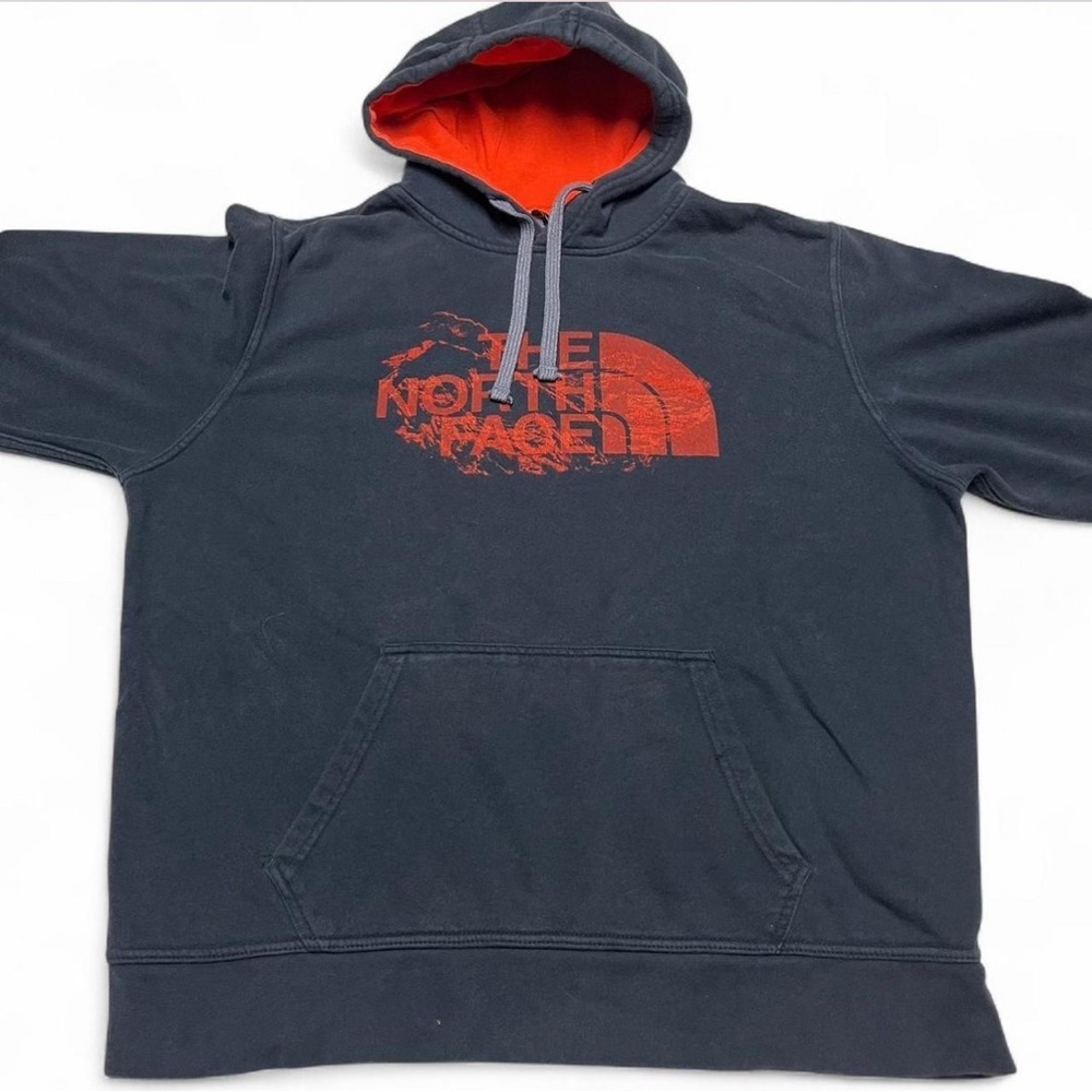 The North Face Men's Navy Hoodie with Orange Logo